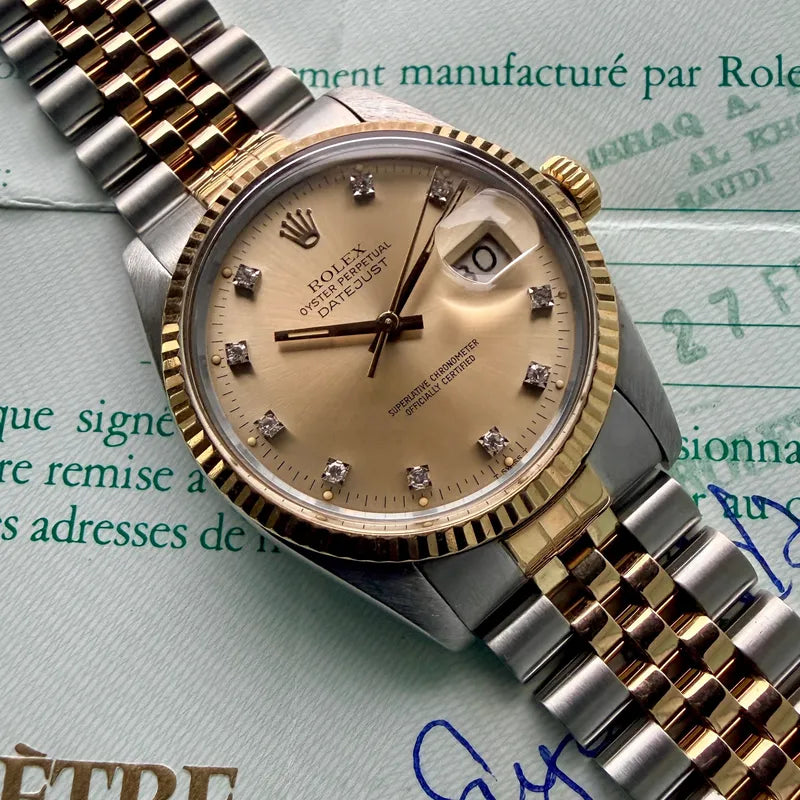 1985 Rolex 16013 Jubilee Datejust - Box - Factory Diamond Dial - Saudi Papers
