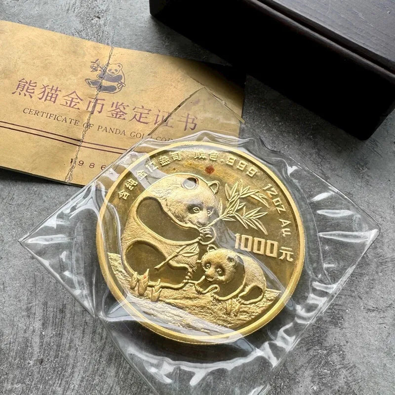 1986 China Gold Panda 12 oz Gold .999+ Fine 1000 Yuan Sealed + COA