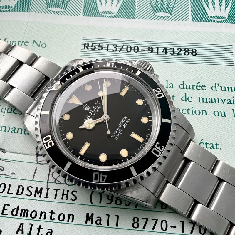 1986 Rolex 5513 Submariner - Box Papers - Nice patina!