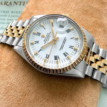 Load image into Gallery viewer, 1986 Rolex Date White Roman Numeral Dial 15053 Jubilee Box + Papers
