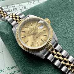 1987 Rolex 69173 Datejust Tapestry Dial Jubilee Serviced Box + Papers