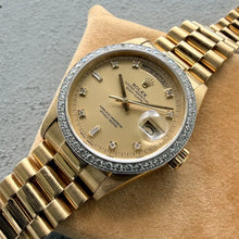 Load image into Gallery viewer, 1987 Rolex President 18k yellow Gold 18038 Diamond Dial Diamond Bezel
