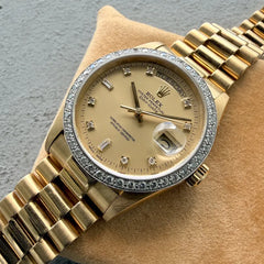 1987 Rolex President 18k yellow Gold 18038 Diamond Dial Diamond Bezel
