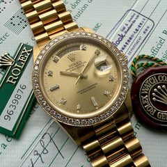 1987 Rolex Oyster President 18038 Box + Papers - Unpolished - Diamond Dial Bezel