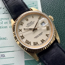 Load image into Gallery viewer, 1990 Rolex Datejust 18k Gold Ivory Roman numeral dial 16238 - box and Papers
