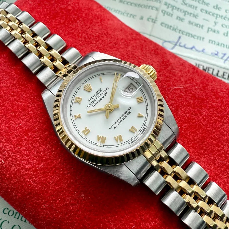 1990 Rolex Datejust White Roman Numeral Dial 69173 - Jubilee Box + Papers