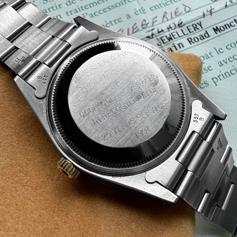 1991 Rolex 15223 Date Box Papers 2023 Rolex Service Unpolished - Coca Cola Award
