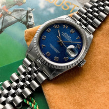 Load image into Gallery viewer, 1991 Rolex Datejust 36mm Jubilee 16220 – Box and booklets &nbsp;Blue Anniversary Dial
