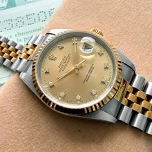 Load image into Gallery viewer, 1991 Rolex Datejust Two Tone champagne dial - Box Papers - Diamond dial!
