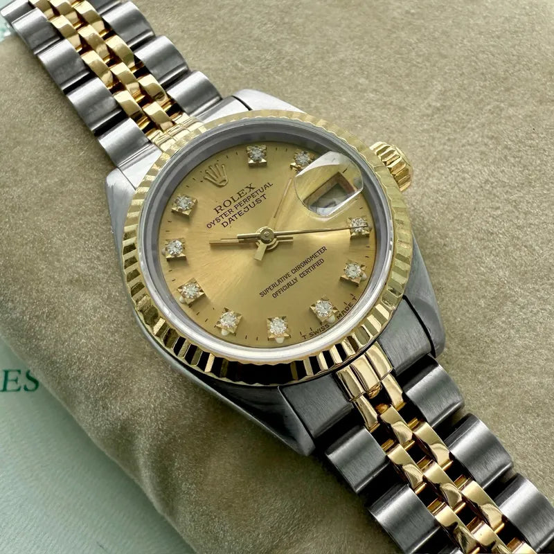 1992 Rolex Datejust Champagne Diamond Dial 69173 - Jubilee Box + Papers