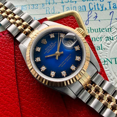 1993 Rolex Datejust Blue Vignette Dial 69173 - Jubilee band + Box + Papers
