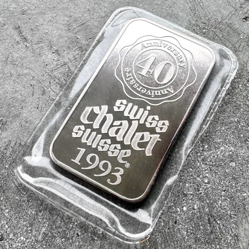 1993 Swiss Chalet Johnson Matthey silver bar - Serial 000003