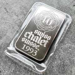 1993 Swiss Chalet Johnson Matthey silver bar - Serial 000003