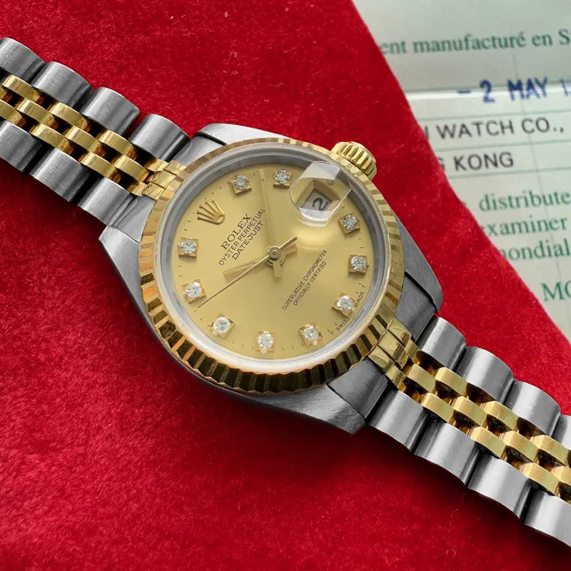 1993 Rolex 69173 Datejust Diamond Dial Jubilee Serviced Box + Papers Unpolished