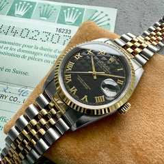 1995 Rolex 16233 Datejust Black Pyramid Dial Jubilee Serviced Box + Papers