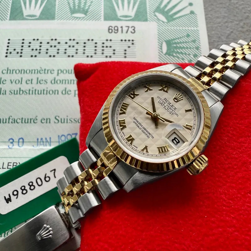 1995 Rolex Datejust Pyramid Dial 69173 - Jubilee band + Serviced + Box + Papers