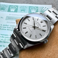 1996 Rolex Air King Silver Dial 14000 – Box and Papers – Unpolished + Sticker!