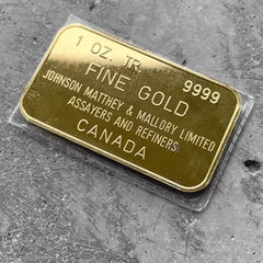 1oz Vintage Johnson Matthey Mallory Limited Gold Bar .9999