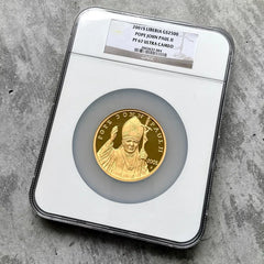 2001 Liberia Gold 12 oz Gold .999+ Fine $2500 NGC PF67 - Pope John Paul II