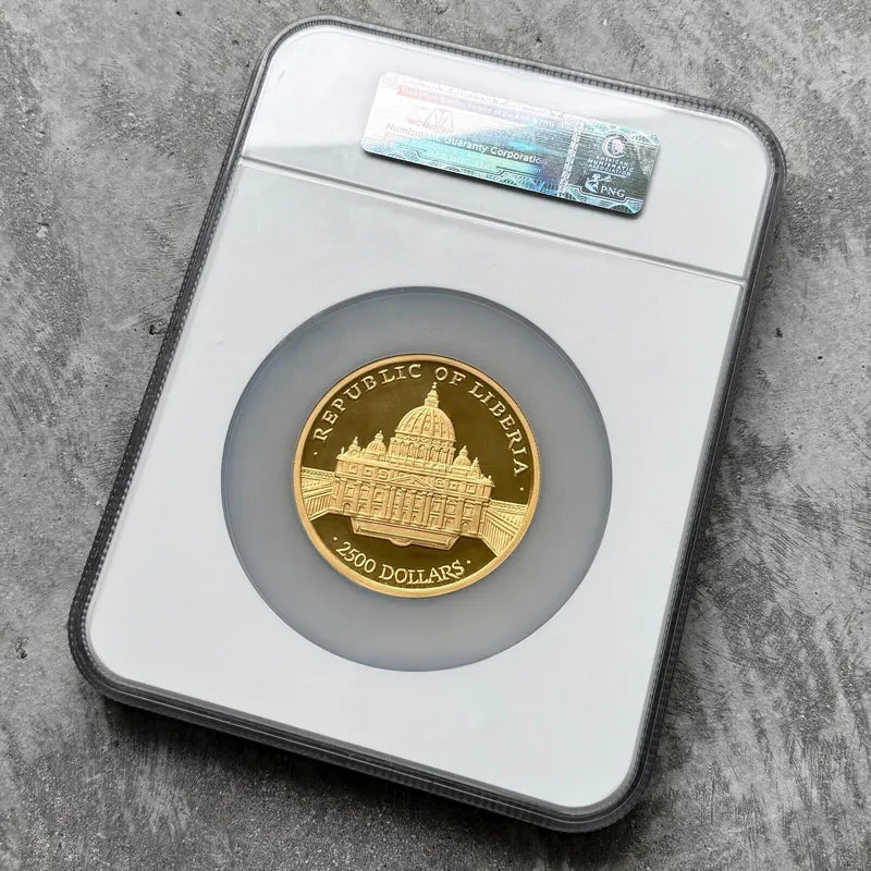 2001 Liberia Gold 12 oz Gold .999+ Fine $2500 NGC PF67 - Pope John Paul II