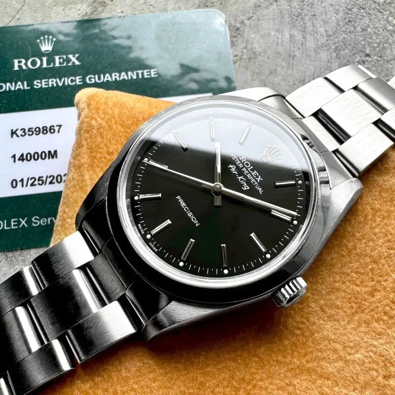 2001 Rolex Air King 14000 Glossy Black Dial 14000M – Box and 2023 Service Papers