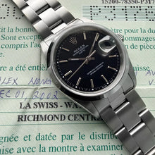 Load image into Gallery viewer, 2002 Rolex Date 34mm 15200 Black Dial – Box and Papers
