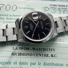 Load image into Gallery viewer, 2002 Rolex Date 34mm 15200 Black Dial – Box and Papers
