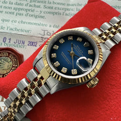 2002 Rolex Datejust Blue Vignette Dial 69173 - Jubilee band + Box + Papers