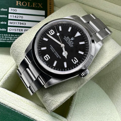 2007 Rolex 36mm Explorer I Black Dial 114270 – Engraved Inner Bezel Box and Papers