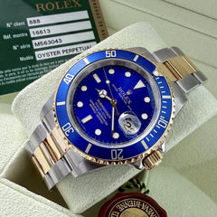 2008 Rolex 16613 Blue Submariner 16613LB Bluesy REHAUT Serviced + Box + Papers
