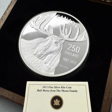 Load image into Gallery viewer, 2012 Robert Bateman The Moose Family Canada $250 Kilo Silver Coin Mintage 1000
