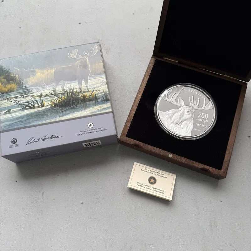2012 Robert Bateman The Moose Family Canada $250 Kilo Silver Coin Mintage 1000