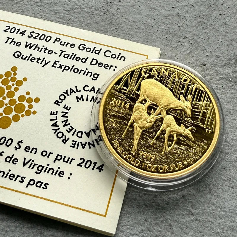 2014 Canada $200 1 oz Gold Coin - White Tailed Deer: Quietly Exploring
