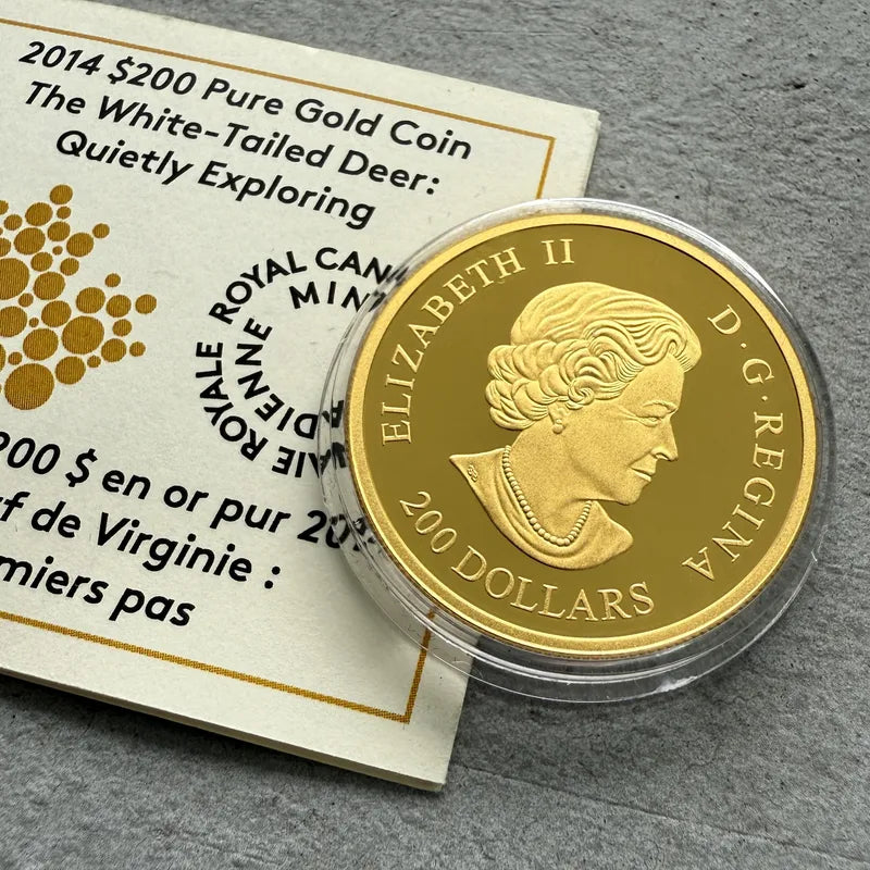 2014 Canada $200 1 oz Gold Coin - White Tailed Deer: Quietly Exploring