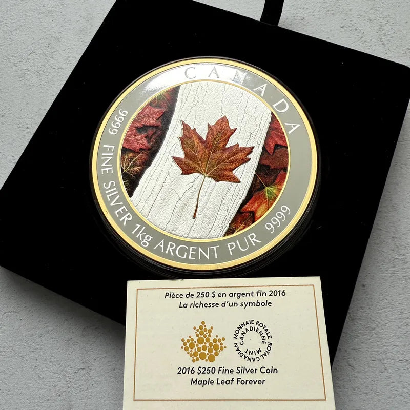 2016 Coloured Maple Leaf Foreever Canada $250 Kilo Silver Coin Mintage 500