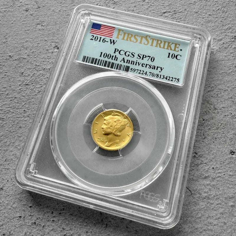2016 W First Strike 100th Anniversary 1/10oz Gold Mercury Dime PCGS SP70