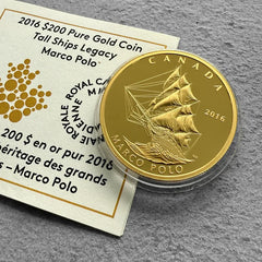 2016 $200 Pure Gold Tall Ships Queen Elizabeth Canada Coin - Marco Polo
