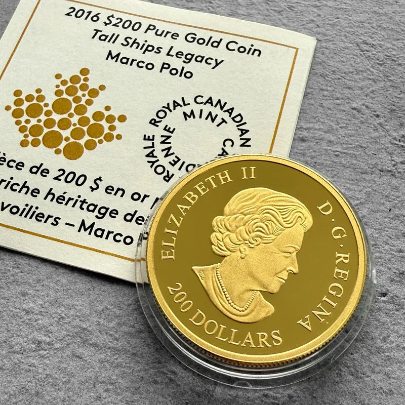 2016 $200 Pure Gold Tall Ships Queen Elizabeth Canada Coin - Marco Polo