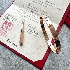 2018 Cartier 18k Rose Gold factory set Multi Gem Love Bangle Size 17