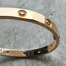 Load image into Gallery viewer, 2018 Cartier 18k Rose Gold factory set Multi Gem Love Bangle Size 17
