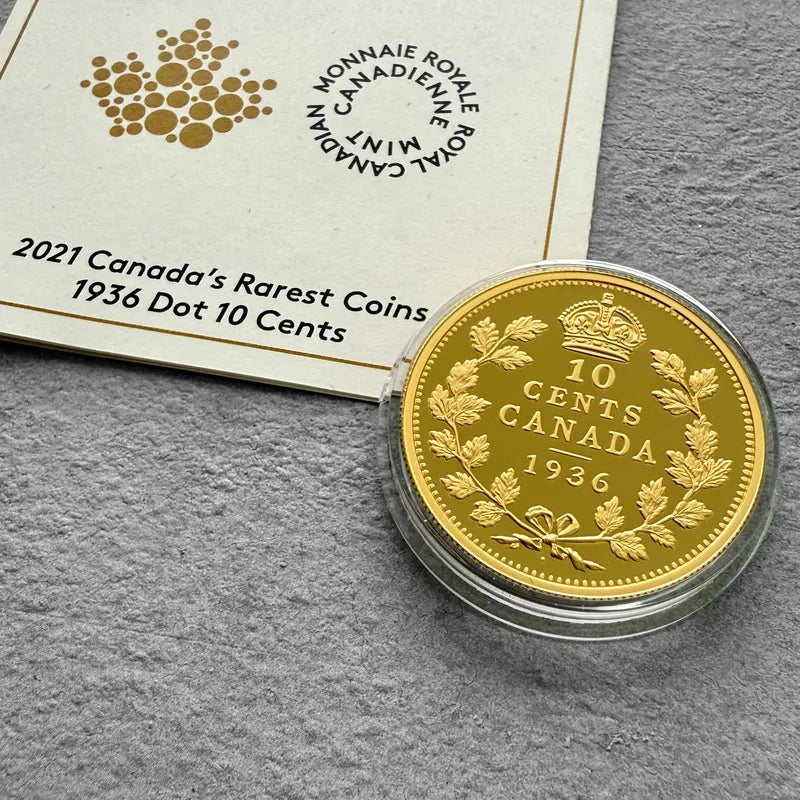 2021 Canada 10 Cent 1 oz Gold Coin - Canada's Rarest coins 1936 Dot Dime