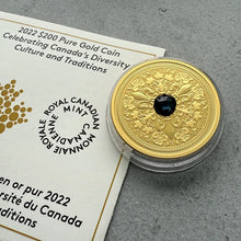 Load image into Gallery viewer, 2022 Canada $200 Celebrating Canada&#39;s Diversity 1oz Gold Coin - With Sapphire

