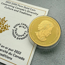 Load image into Gallery viewer, 2022 Canada $200 Celebrating Canada&#39;s Diversity 1oz Gold Coin - With Sapphire

