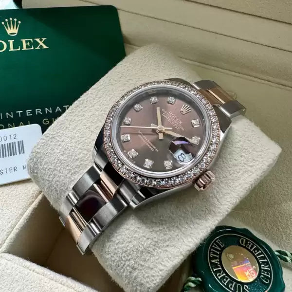 2022 Rolex 28mm Datejust 279381RBR Rose Gold - Factory diamond dial + Bezel