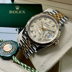 2024 Rolex 36mm Datejust 126233 - Box + Papers - Diamond Golden Palm Dial Motif