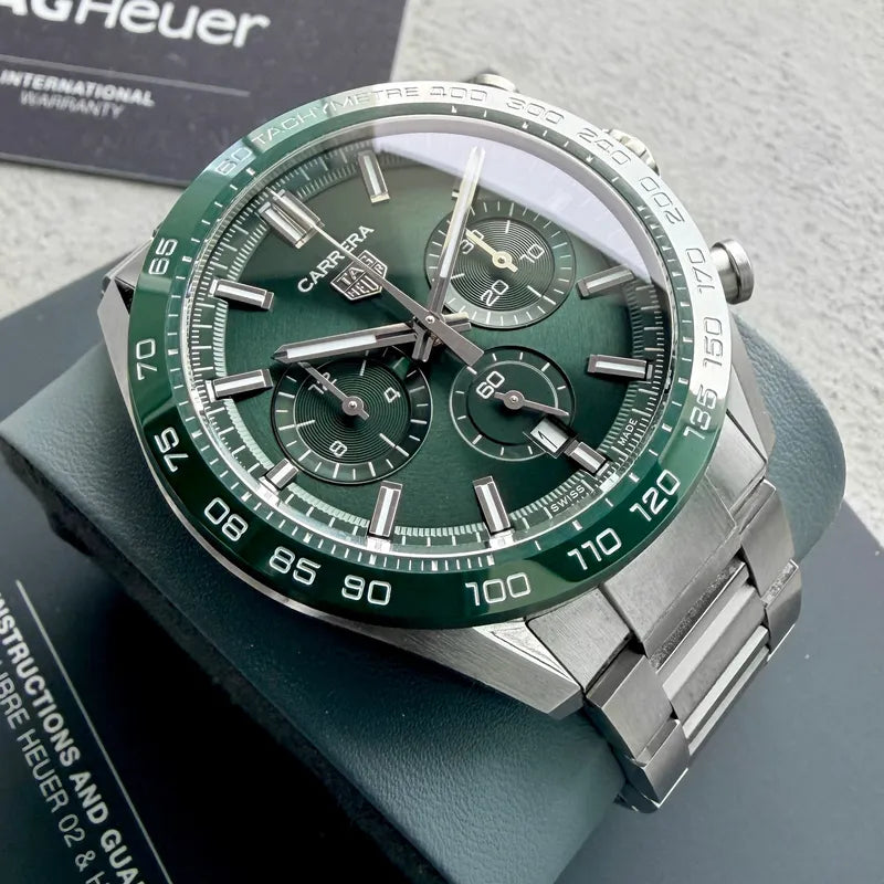 2024 Tag Heuer Carrera Chronograph 44mm CBN2A1N - Box + Papers - Green Dial