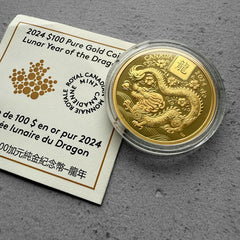 2024 $100 Pure Gold Year of the Dragon Gold Coin