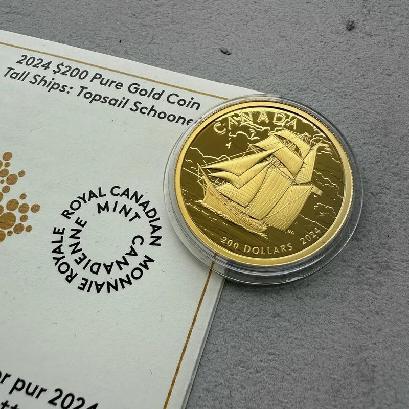 2024 $200 Pure Gold Tall Ships Queen Elizabeth Canada Coin - Topsail Schooner