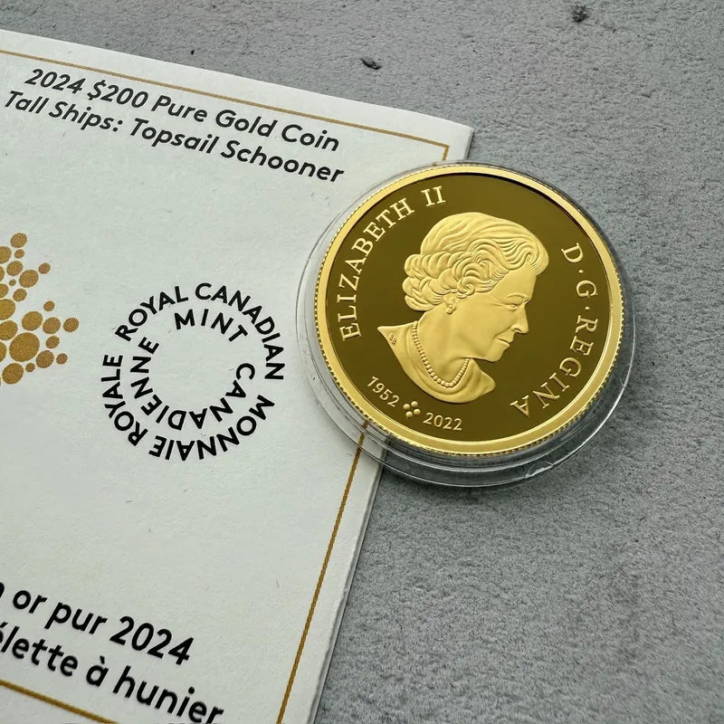 2024 $200 Pure Gold Tall Ships Queen Elizabeth Canada Coin - Topsail Schooner