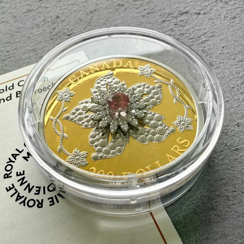 2025 Canada $250 Williamson Diamond Brooch – Pure Gold Coin with Pink Tourmaline